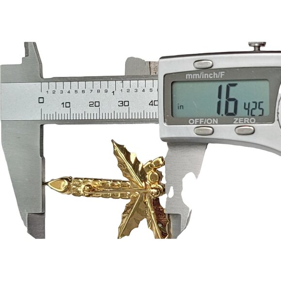 Gold-Tone Red Prong set Rhinestone Holly Berry Candle Pin Brooch - Picture 6 of 8